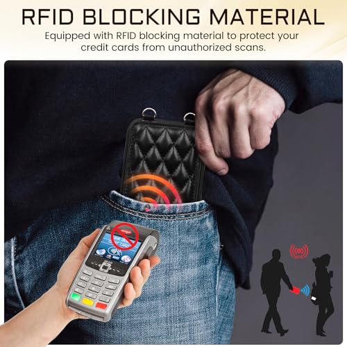 Keallce for iPhone 17 Pro Max Wallet Case with Crossbody Strap, 4 Credit Card Holder with RFID Blocking, Magnetic Closure iPhone Stand Flip Cover Shockproof for Women,6.9inch Black - Image 4
