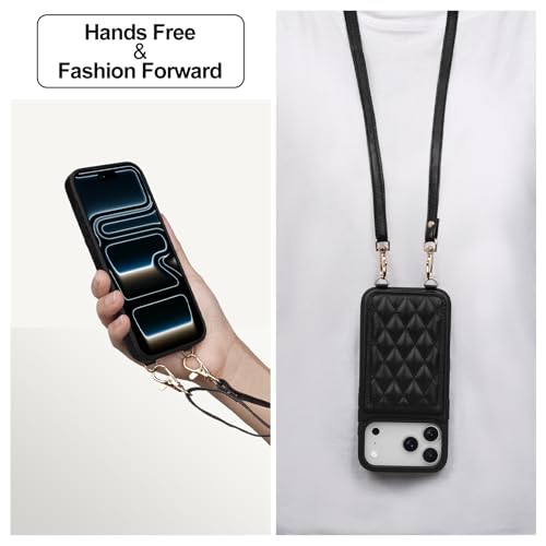 Keallce for iPhone 17 Pro Max Wallet Case with Crossbody Strap, 4 Credit Card Holder with RFID Blocking, Magnetic Closure iPhone Stand Flip Cover Shockproof for Women,6.9inch Black - Image 2