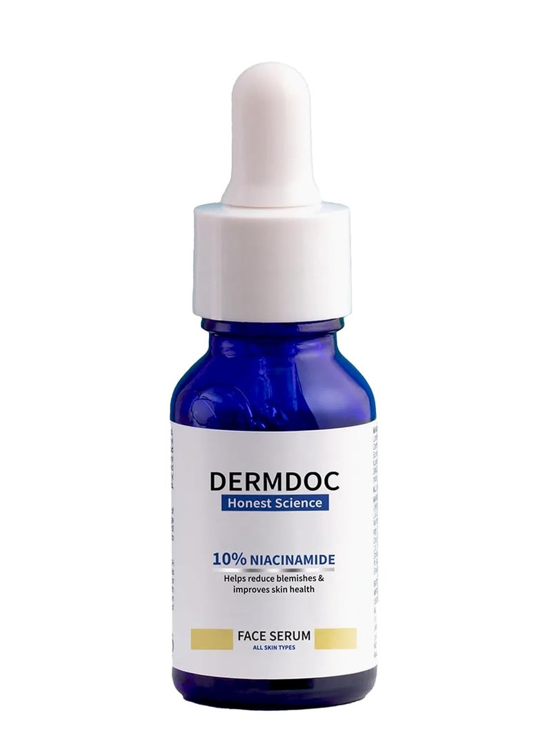 DermDoc 10% Niacinamide Face Serum, 30ml All Skin Types Controls Sebum Production Minimizes Pores Helps Reduce Hyperpigmentation & Age Spots - Image 1