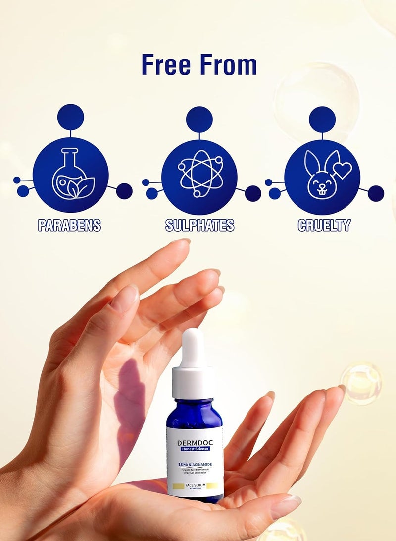 DermDoc 10% Niacinamide Face Serum, 30ml All Skin Types Controls Sebum Production Minimizes Pores Helps Reduce Hyperpigmentation & Age Spots - Image 2