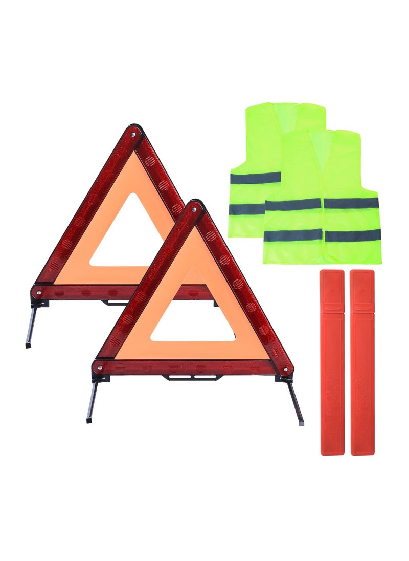 SYOSI 2PCS Car Emergency Warning Triangle and 2PCS Reflective Safety Vest Kit, Foldable Car Road Safety Kit Reflective Safety Warning Triangle Car Breakdown Safety Kit for Car Truck SUV Breakdown  - Image 1