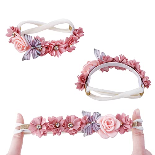 BFNAAgirl Flower Headband for Baby Girl Elastic Baby Floral Headbands Crown Hairbands Hair Accessories for Newborn Infant Toddlers Kids 3pcs/set - Image 3
