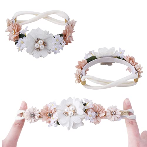 BFNAAgirl Flower Headband for Baby Girl Elastic Baby Floral Headbands Crown Hairbands Hair Accessories for Newborn Infant Toddlers Kids 3pcs/set - Image 2