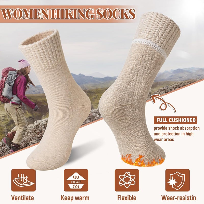 Velice Wool Socks for Women Merino Wool Boot Hiking Thick Thermal Warm Winter Crew Cushion Cozy Work Socks 5 Pairs - Image 4
