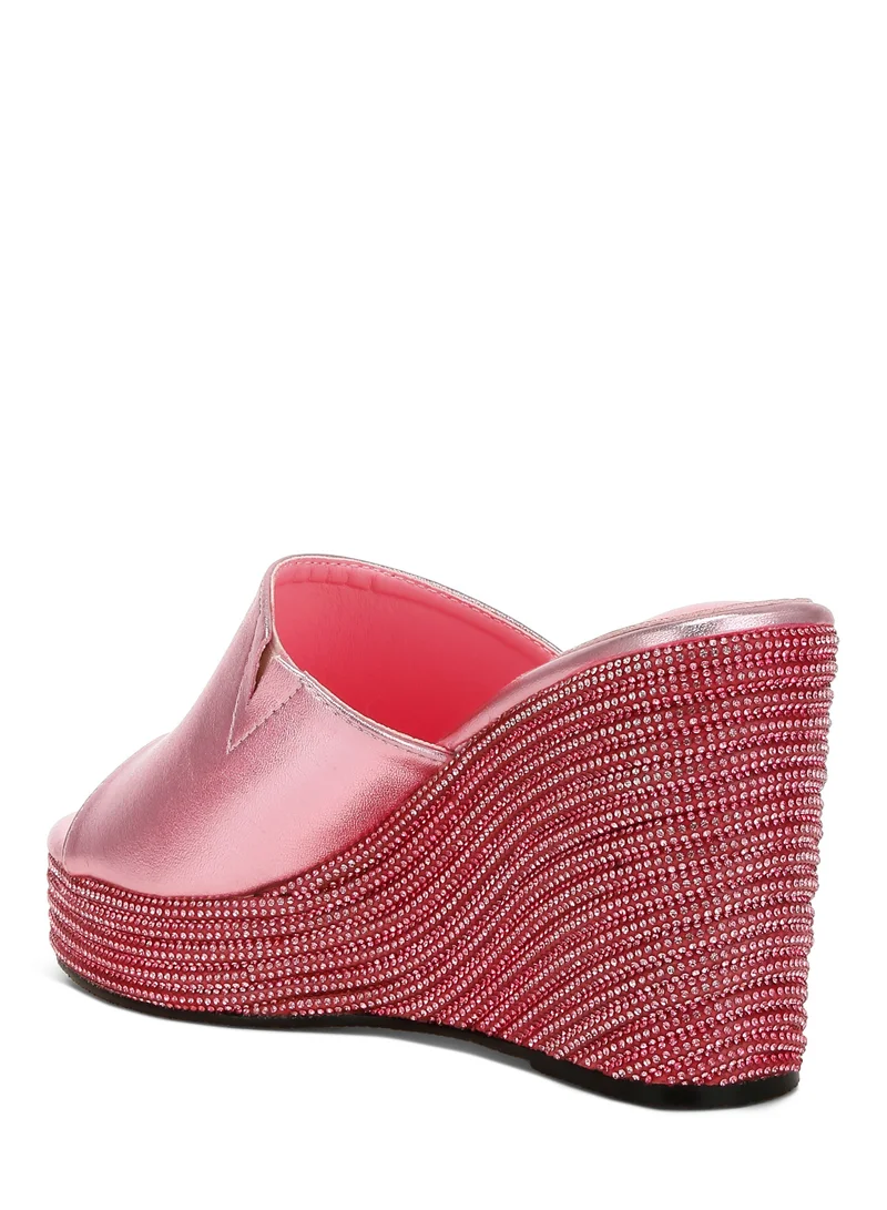 London Rag Wedge Heel Peep Toe Sandals in Pink