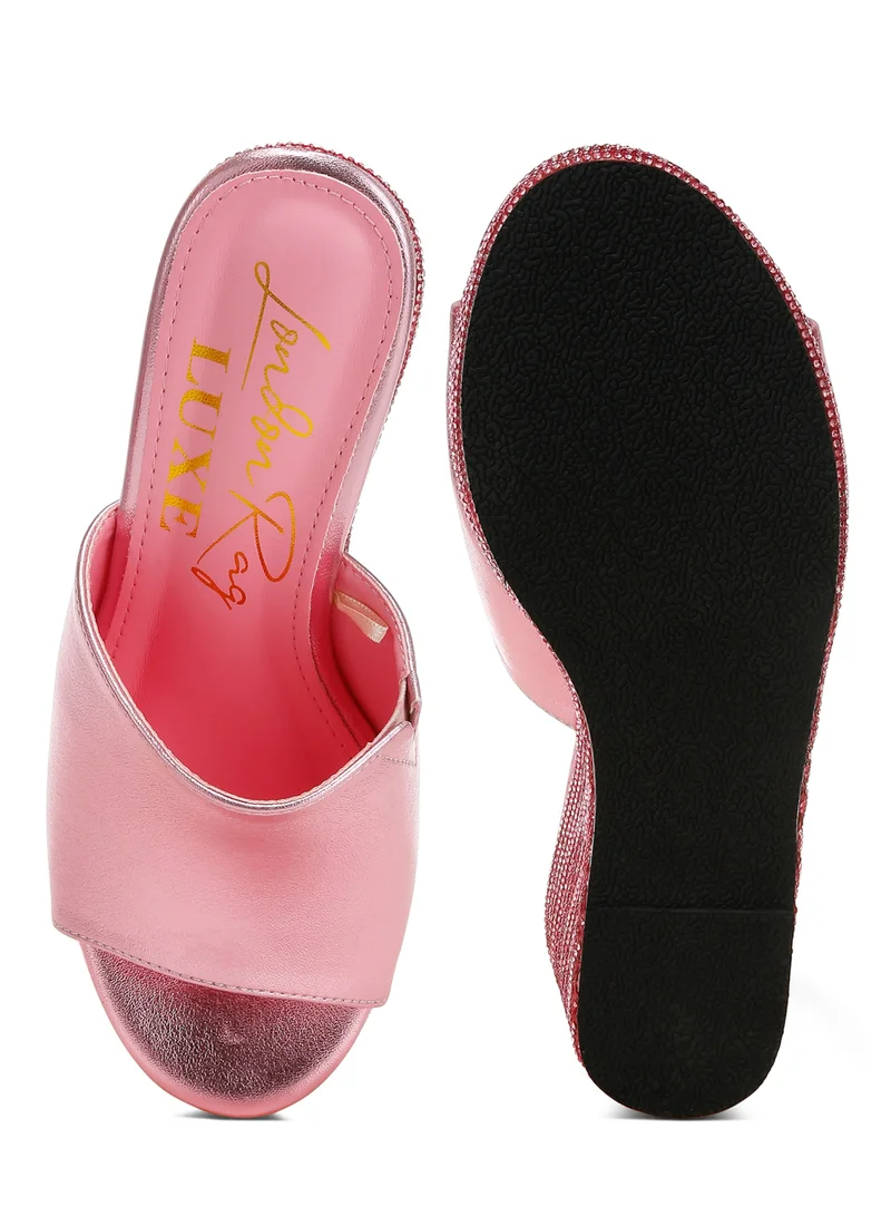 London Rag Wedge Heel Peep Toe Sandals in Pink