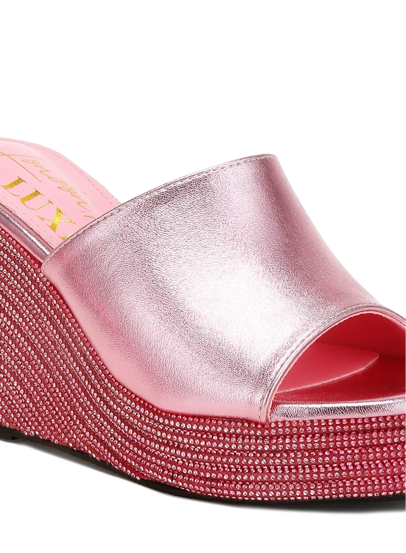 London Rag Wedge Heel Peep Toe Sandals in Pink