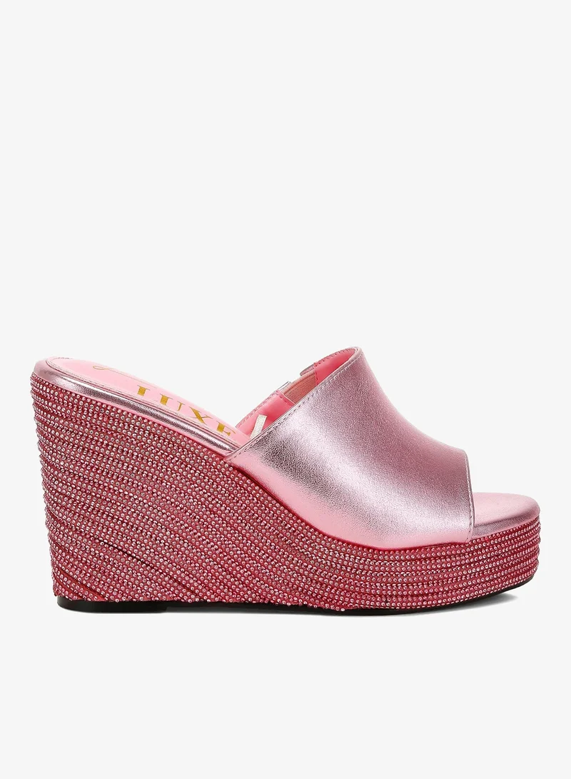 Wedge Heel Peep Toe Sandals in Pink