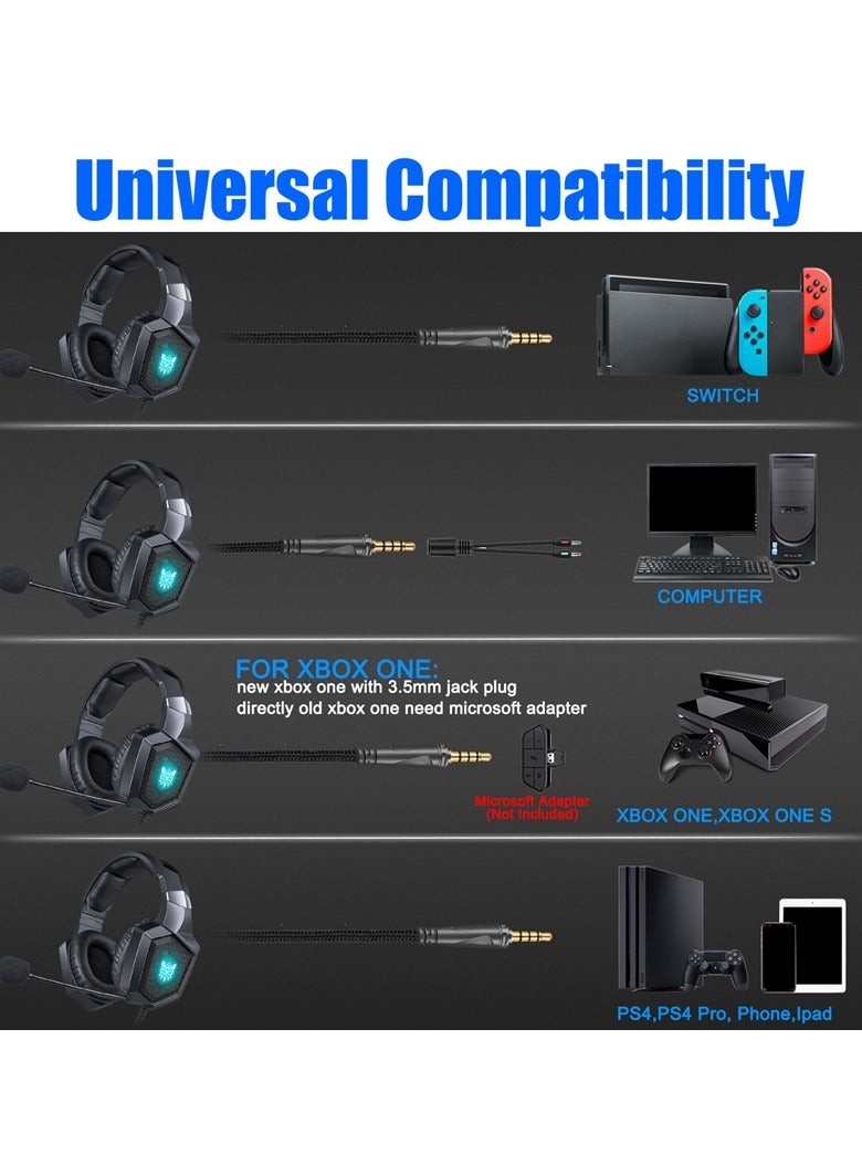 أونيكوما سماعة ألعاب ستيريو ONIKUMA K8 مع ميكروفون وعناصر تحكم للكمبيوتر الشخصي وPS4 وXbox والهواتف المحمولة (أسود) - Image 2