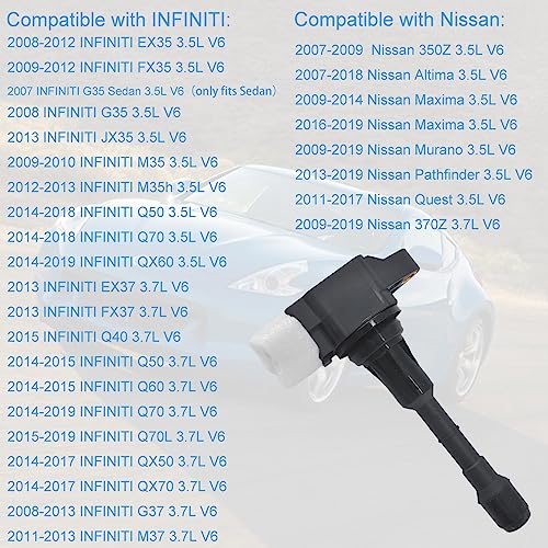 Autowxjq Set of 6 Iridium Spark Plug and 6 Ignition Coil Pack Compatible with Nissan Infiniti Maxima Murano Pathfinder Quest Altima Q50 QX60 FX35 370Z Q70 G37 QX50 QX70 V6 Replacement for UF550 - Image 3