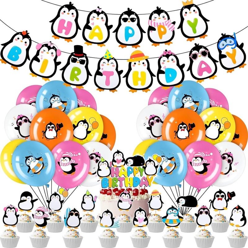 أكس سبرينج زينة عيد ميلاد حفلة الربيع X 39 قطعة زينة عيد ميلاد حفلة البطريق بما في ذلك بطاقات الكيك الأعلى بالونات اللاتكس لافتات عيد ميلاد سعيد زينة حفلة البطريق للأولاد والبنات الأطفال - Image 2