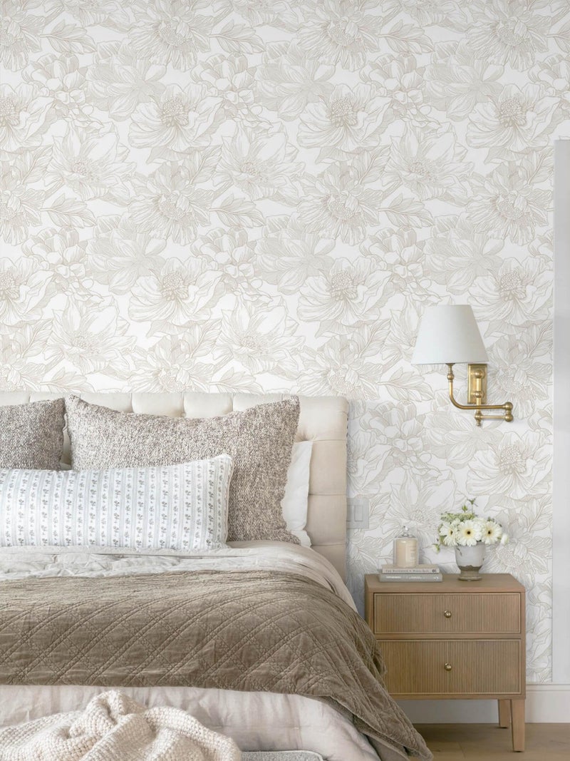 Dimoon 78.7"x17.3" Peel and Stick Wallpaper Floral Beige Neutral White Boho Contact Paper Modern Wallpaper Removable Self Adhesive Wall Paper Bedroom Bathroom Kitchen Thicken Waterproof Vinyl Roll - Image 5