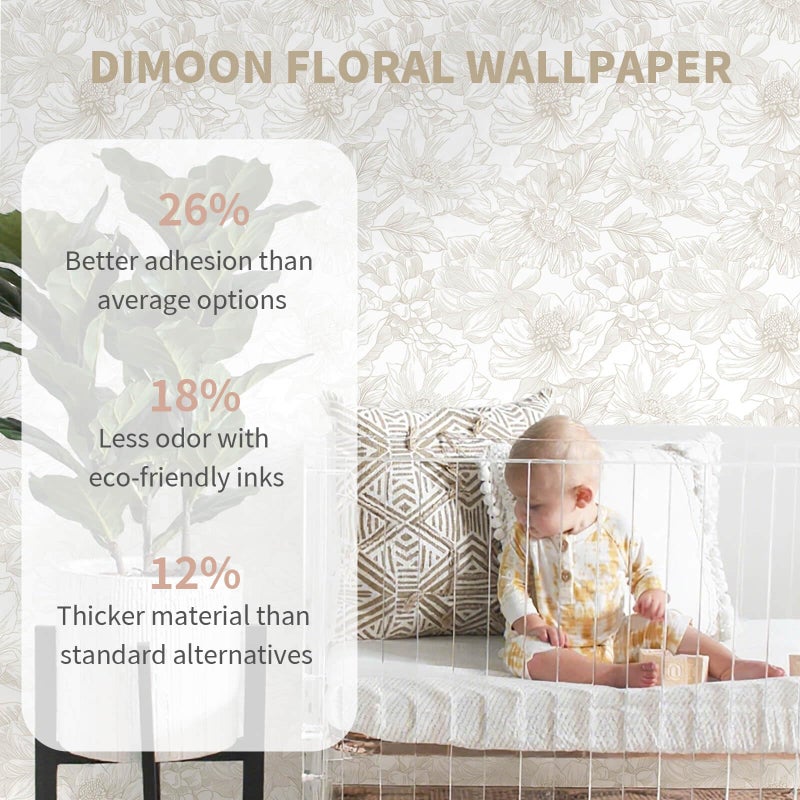 Dimoon 78.7"x17.3" Peel and Stick Wallpaper Floral Beige Neutral White Boho Contact Paper Modern Wallpaper Removable Self Adhesive Wall Paper Bedroom Bathroom Kitchen Thicken Waterproof Vinyl Roll - Image 4