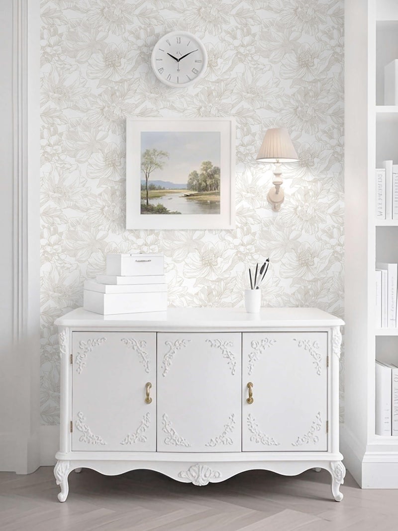 Dimoon 78.7"x17.3" Peel and Stick Wallpaper Floral Beige Neutral White Boho Contact Paper Modern Wallpaper Removable Self Adhesive Wall Paper Bedroom Bathroom Kitchen Thicken Waterproof Vinyl Roll - Image 2