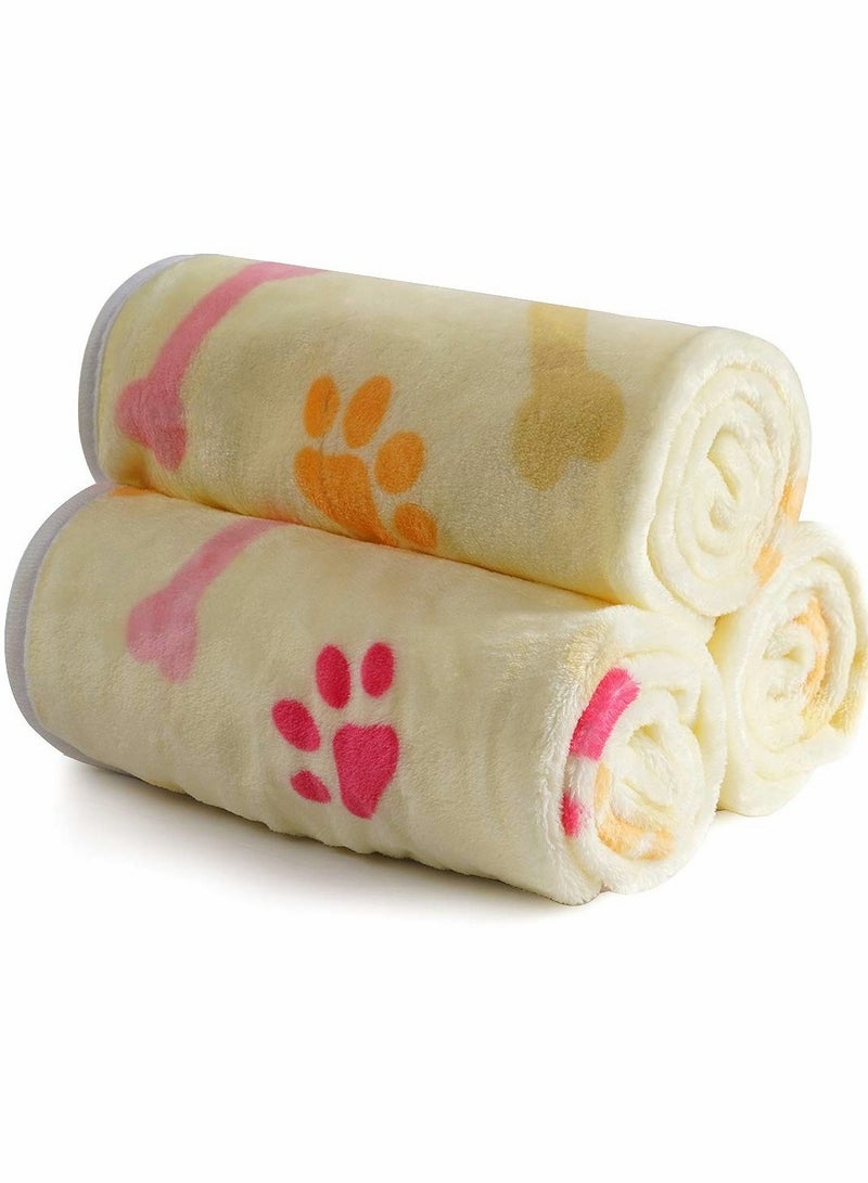 Super Soft Fleece Blankets for Dogs and Cats, 3 Pack Fluffy Pet Throws in Light Yellow, Perfect for Puppies and Kittens - Image 1