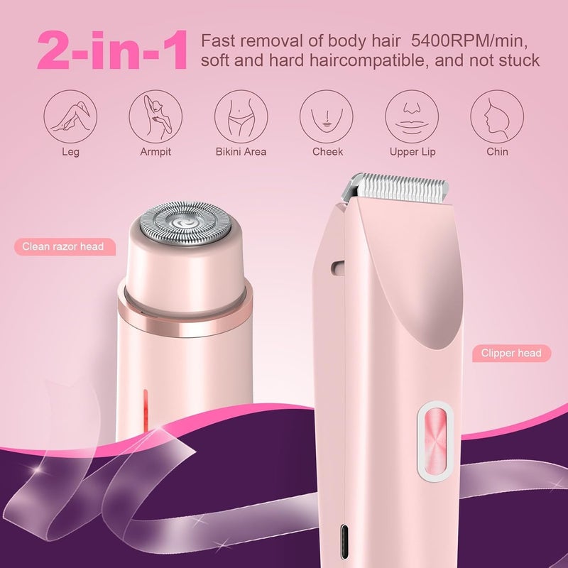 تلفن ماكينة حلاقة البيكيني من Dermave - ماكينة حلاقة كهربائية لاسلكية ثنائية الرأس 2 في 1 للنساء، ناعمة وخالية من الألم، مقاومة للماء بمعيار IPX7، جافة ورطبة، تنظيف فعال، مثالية للساقين والوجه والذراعين وتحت الإبطين - Image 2