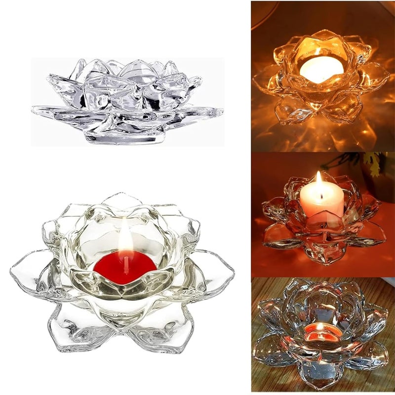 Le Chiic 2Pcs Lotus Candle Holders Tealight Tea Light Candle Holders Votive Candle Holders Bulk Clear Glass Candle Holder for Table Centerpiece Wedding Party Home Decor 2PcsClear  - Image 1