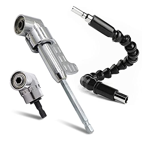 Jamiikury Silver 105 Degree Right Angle Drill Bit Holder, 1/4" Hex Shank Driver and Flexible Angle Extension Bit Kit for Screwdriver & Drill - Image 1