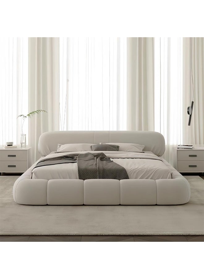 LUXURY LUXE Luxury Luxe Off-White Velvet King Queen Bed Frame Without Mattress - Modern Upholstered Bedroom Furniture (120-200cm) (200 x 200 cm Without Mattress)  - Image 1