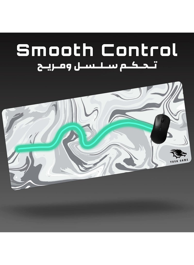 YASA GAME Extended Large Gaming Mouse Pad 100 X 50 cm XXL Full Desk Art style & Mousepad Non-Slip Rubber Base Big Keyboard Mat with Stitched Edges water resist for Gaming from Yasa ( Liqued White ) - Image 3
