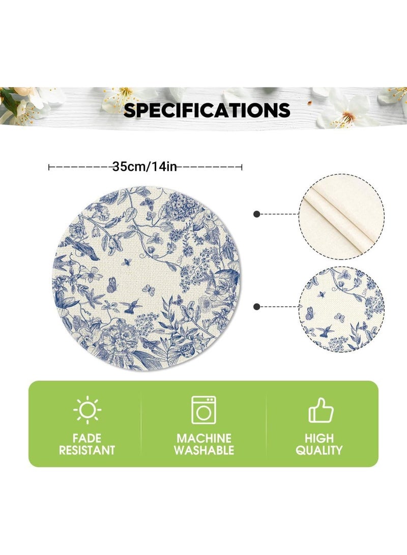 Round Placemats, Watercolor Hydrangea Flowers Branches Chinoiserie Spring Placemats Set of 4, 14 Inch Round Table Mats for Dining Decoration - Image 2