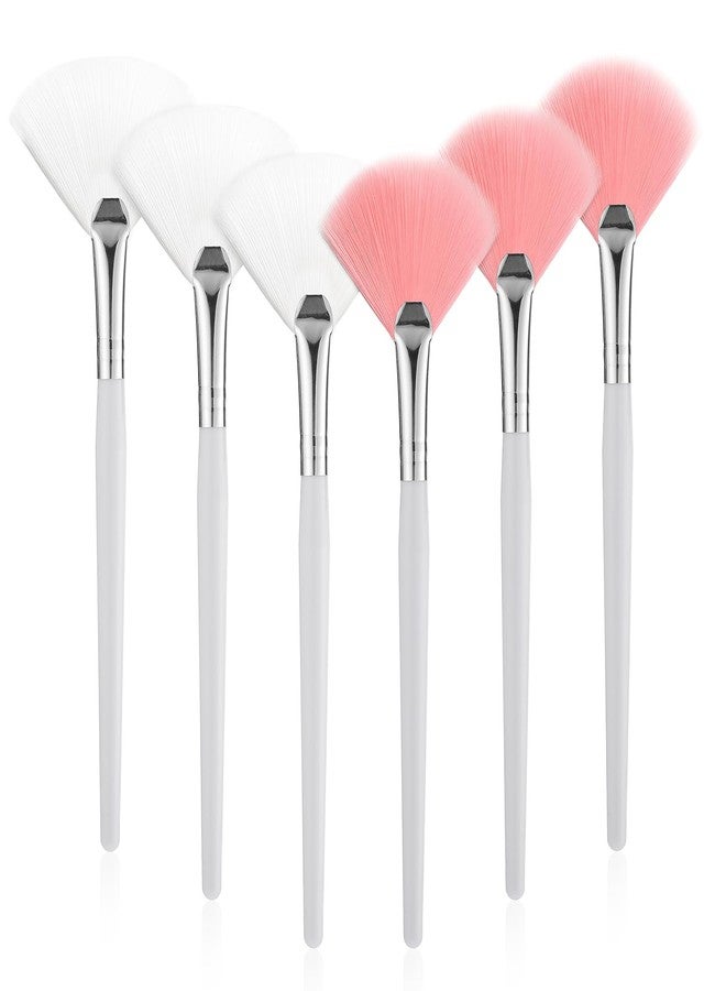 BOHUIZ 6 Pcs Fan Brushes for Facial, Face Mask Applicator Soft Makeup Mask Acid Applicator Brush, Flat Head Mask Applicator Esthetician Brush for Women Girls Mud Clay Mask Makeup Peel(Pink and White) - Image 1