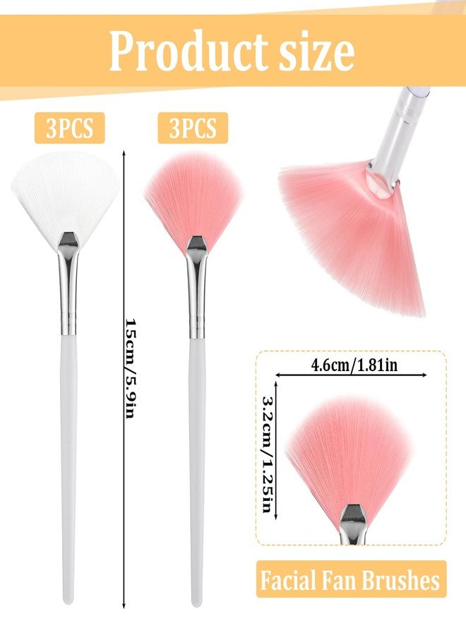 BOHUIZ 6 Pcs Fan Brushes for Facial, Face Mask Applicator Soft Makeup Mask Acid Applicator Brush, Flat Head Mask Applicator Esthetician Brush for Women Girls Mud Clay Mask Makeup Peel(Pink and White) - Image 2