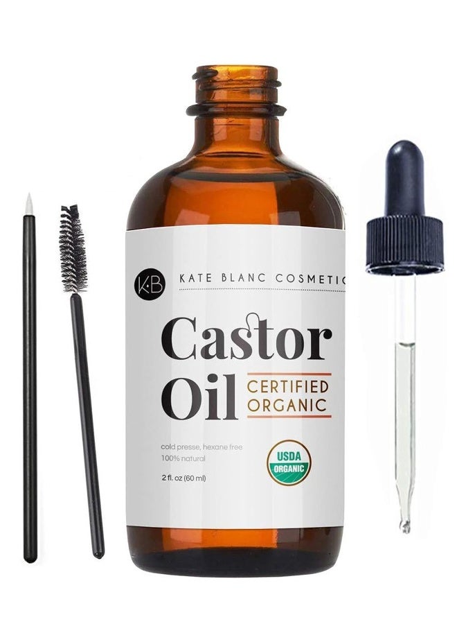 Kate Blanc Cosmetics Castor Oil (2oz), USDA Certified Organic, 100% Pure, Cold Pressed, Hexane Free by Kate Blanc. Stimulate Growth for Eyelashes, Eyebrows, Hair. Skin Moisturizer  - Image 1