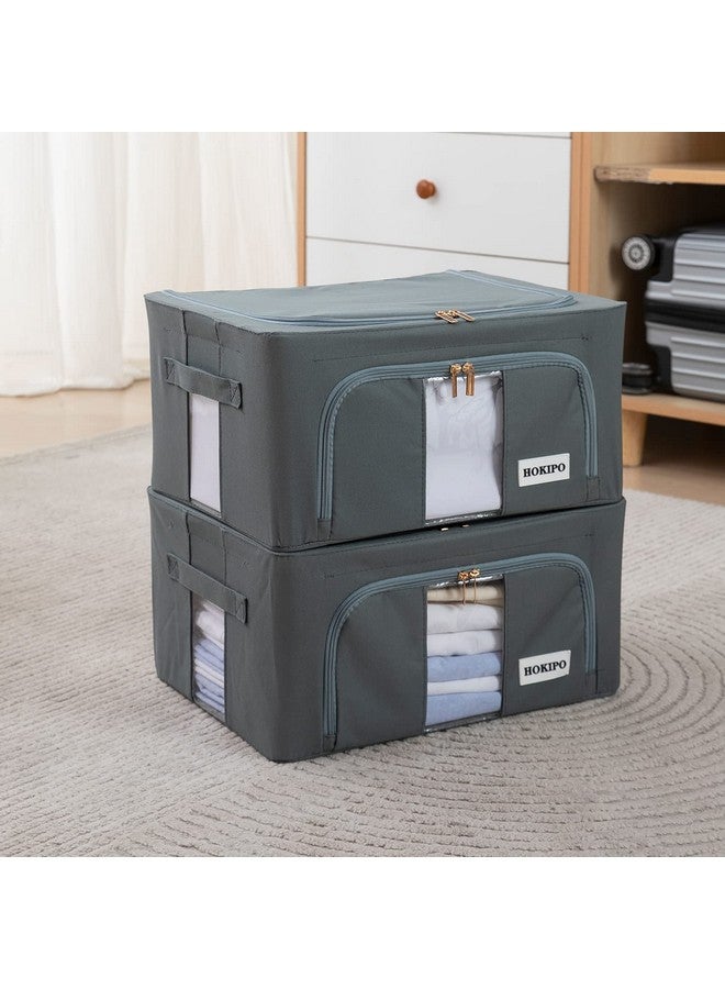 HOKIPO 600D Oxford Fabric Stackable Cloth Organiser Storage Box, Grey 24L- Pack of 2 (AR-4731-GRY*2, 50x40 cm, 50x40 cm) - Image 2
