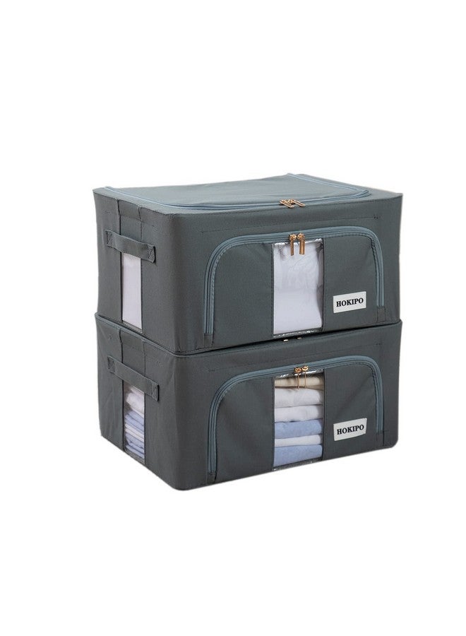 HOKIPO 600D Oxford Fabric Stackable Cloth Organiser Storage Box, Grey 24L- Pack of 2 (AR-4731-GRY*2, 50x40 cm, 50x40 cm) - Image 1
