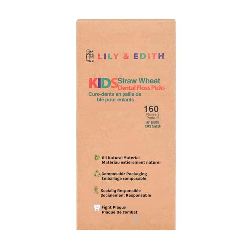 LILY & EDITH Straw Wheat Kids Flossers 160ct, Plant Based Dental Floss Picks for Children, Fluoride & Chemical Free(PFA Free), Penguin Flossing Sticks for Toddler, Paper Package, Unflavored - Image 5