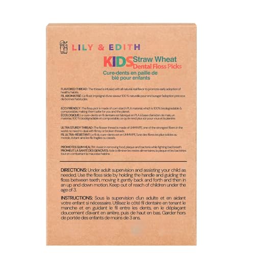 LILY & EDITH Straw Wheat Kids Flossers 160ct, Plant Based Dental Floss Picks for Children, Fluoride & Chemical Free(PFA Free), Penguin Flossing Sticks for Toddler, Paper Package, Unflavored - Image 3