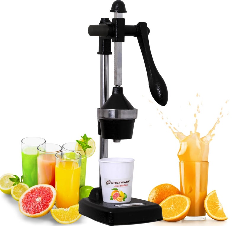 CHEFWARE عصارة فواكه وخضروات يدوية من الألمنيوم CHEFWARE كبيرة باللون الأسود 100% مصنوعة في الهند Juice Pro Black - Image 1