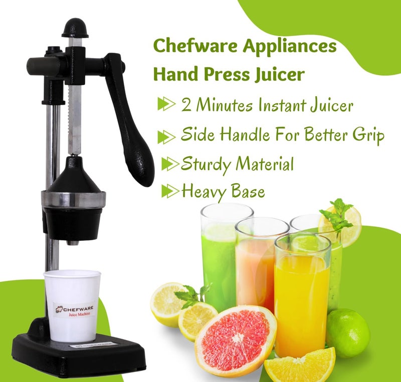 CHEFWARE عصارة فواكه وخضروات يدوية من الألمنيوم CHEFWARE كبيرة باللون الأسود 100% مصنوعة في الهند Juice Pro Black - Image 3