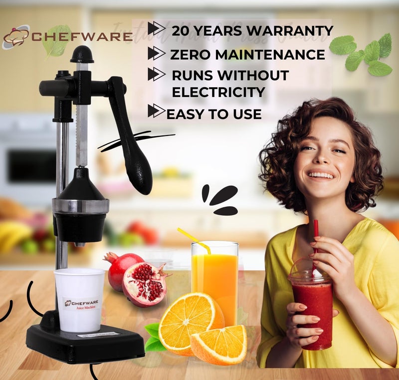 CHEFWARE عصارة فواكه وخضروات يدوية من الألمنيوم CHEFWARE كبيرة باللون الأسود 100% مصنوعة في الهند Juice Pro Black - Image 2