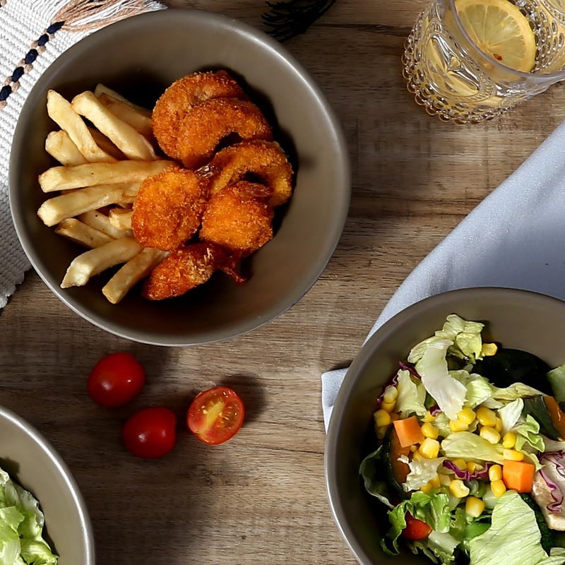 TP طقم 4 قطع من أوعية الوجبات 7 خدمة لـ 4 28 أونصة أوعية باستا كبيرة من الميلامين أوعية تقديم متينة مجموعة أوعية قابلة للتخزين بتصميم خشبي - Image 3