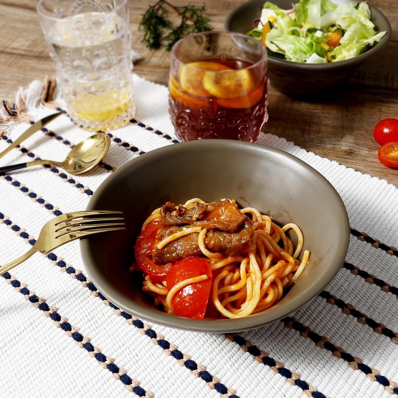 TP طقم 4 قطع من أوعية الوجبات 7 خدمة لـ 4 28 أونصة أوعية باستا كبيرة من الميلامين أوعية تقديم متينة مجموعة أوعية قابلة للتخزين بتصميم خشبي - Image 2