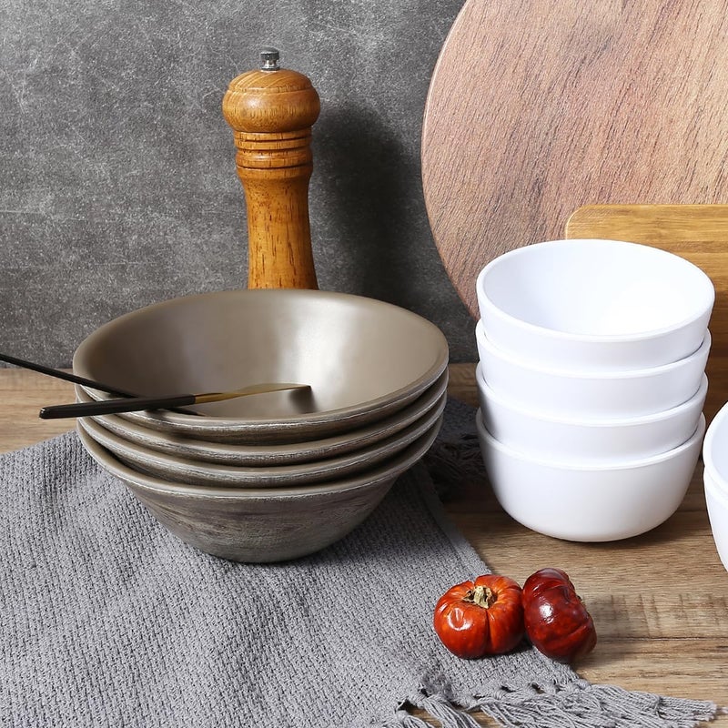 TP طقم 4 قطع من أوعية الوجبات 7 خدمة لـ 4 28 أونصة أوعية باستا كبيرة من الميلامين أوعية تقديم متينة مجموعة أوعية قابلة للتخزين بتصميم خشبي - Image 5