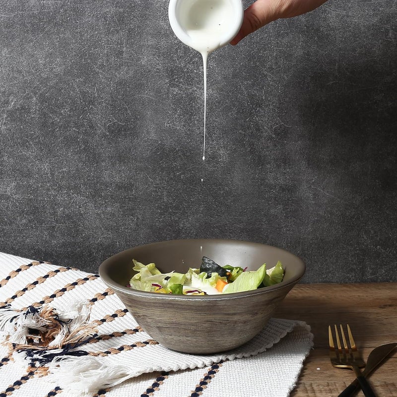 TP طقم 4 قطع من أوعية الوجبات 7 خدمة لـ 4 28 أونصة أوعية باستا كبيرة من الميلامين أوعية تقديم متينة مجموعة أوعية قابلة للتخزين بتصميم خشبي - Image 4