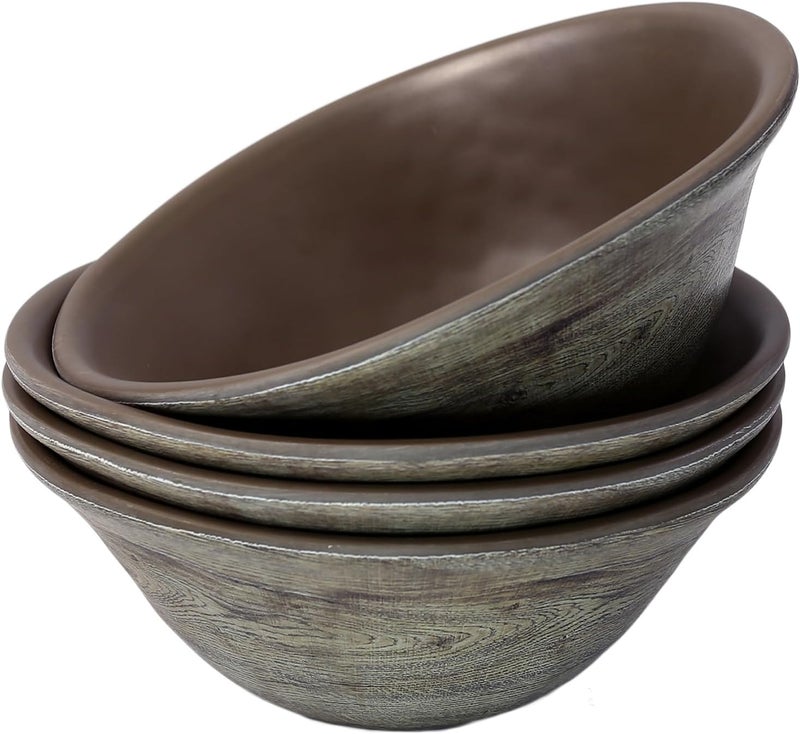 TP طقم 4 قطع من أوعية الوجبات 7 خدمة لـ 4 28 أونصة أوعية باستا كبيرة من الميلامين أوعية تقديم متينة مجموعة أوعية قابلة للتخزين بتصميم خشبي - Image 1