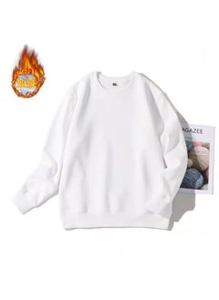 Generic 2023 Mens Thickened Fleece Sweatshirt Round Neck Winter Coat White  - Image 1