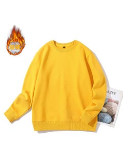 Generic 2023 Mens Thickened Fleece Sweatshirt Round Neck Winter Coat White  - Image 5