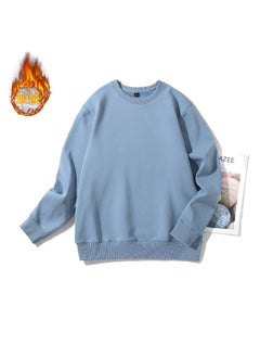 Generic 2023 Mens Thickened Fleece Sweatshirt Round Neck Winter Coat White  - Image 3