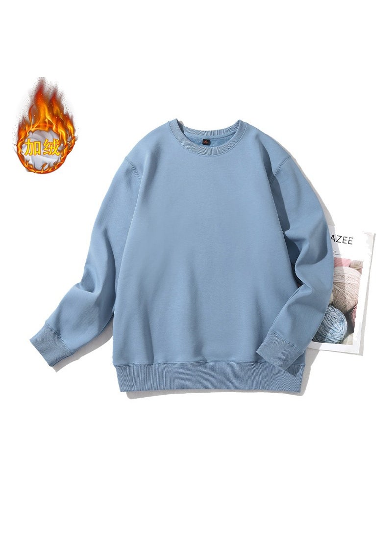 Generic 2023 Mens Thickened Fleece Sweatshirt Round Neck Winter Coat White  - Image 3