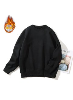 Generic 2023 Mens Thickened Fleece Sweatshirt Round Neck Winter Coat White  - Image 4