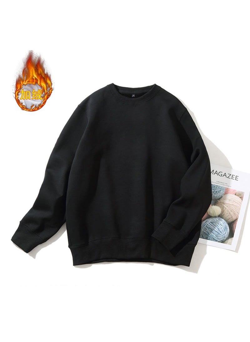 Generic 2023 Mens Thickened Fleece Sweatshirt Round Neck Winter Coat White  - Image 4