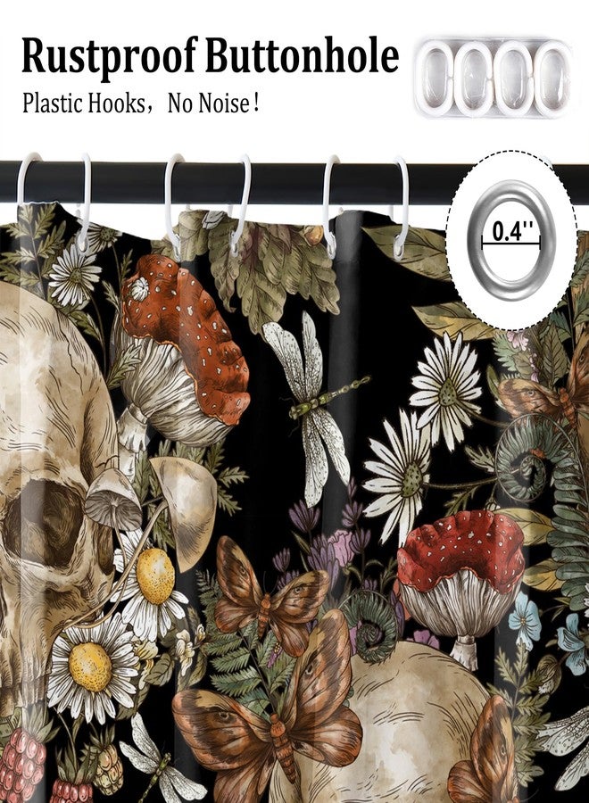 Renaiss 72 x 72 Inch Gothic Sugar Skull Shower Curtain Spooky Skeleton Vintage Mushroom Flower Floral Daisy Bath Shower Curtain Halloween Botanical Aesthetic Bathroom Decor Curtains Polyester 12 Hooks - Image 2