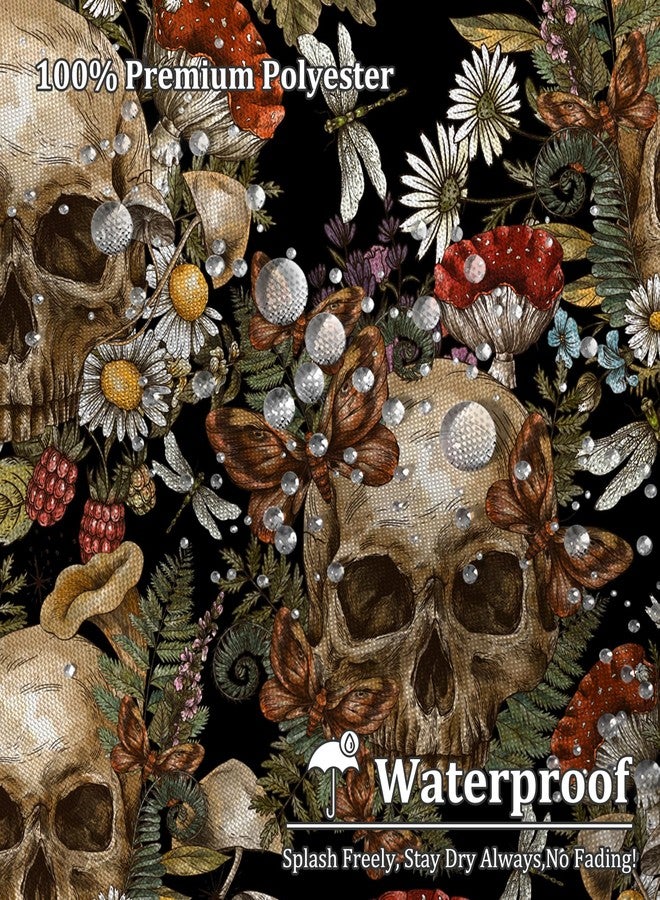 Renaiss 72 x 72 Inch Gothic Sugar Skull Shower Curtain Spooky Skeleton Vintage Mushroom Flower Floral Daisy Bath Shower Curtain Halloween Botanical Aesthetic Bathroom Decor Curtains Polyester 12 Hooks - Image 3