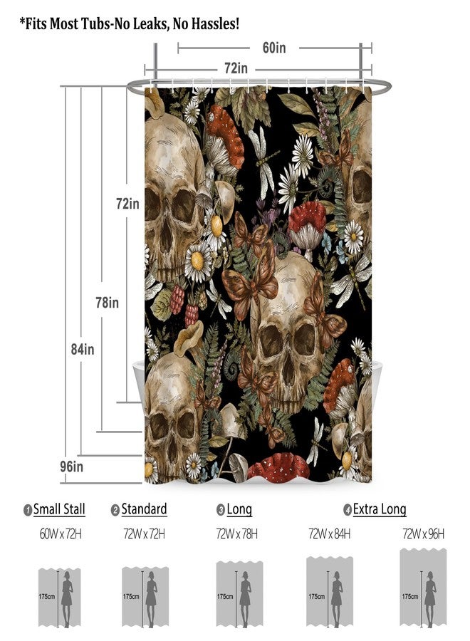 Renaiss 72 x 72 Inch Gothic Sugar Skull Shower Curtain Spooky Skeleton Vintage Mushroom Flower Floral Daisy Bath Shower Curtain Halloween Botanical Aesthetic Bathroom Decor Curtains Polyester 12 Hooks - Image 5