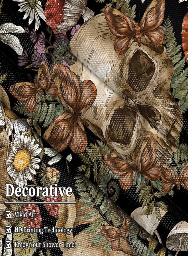 Renaiss 72 x 72 Inch Gothic Sugar Skull Shower Curtain Spooky Skeleton Vintage Mushroom Flower Floral Daisy Bath Shower Curtain Halloween Botanical Aesthetic Bathroom Decor Curtains Polyester 12 Hooks - Image 4